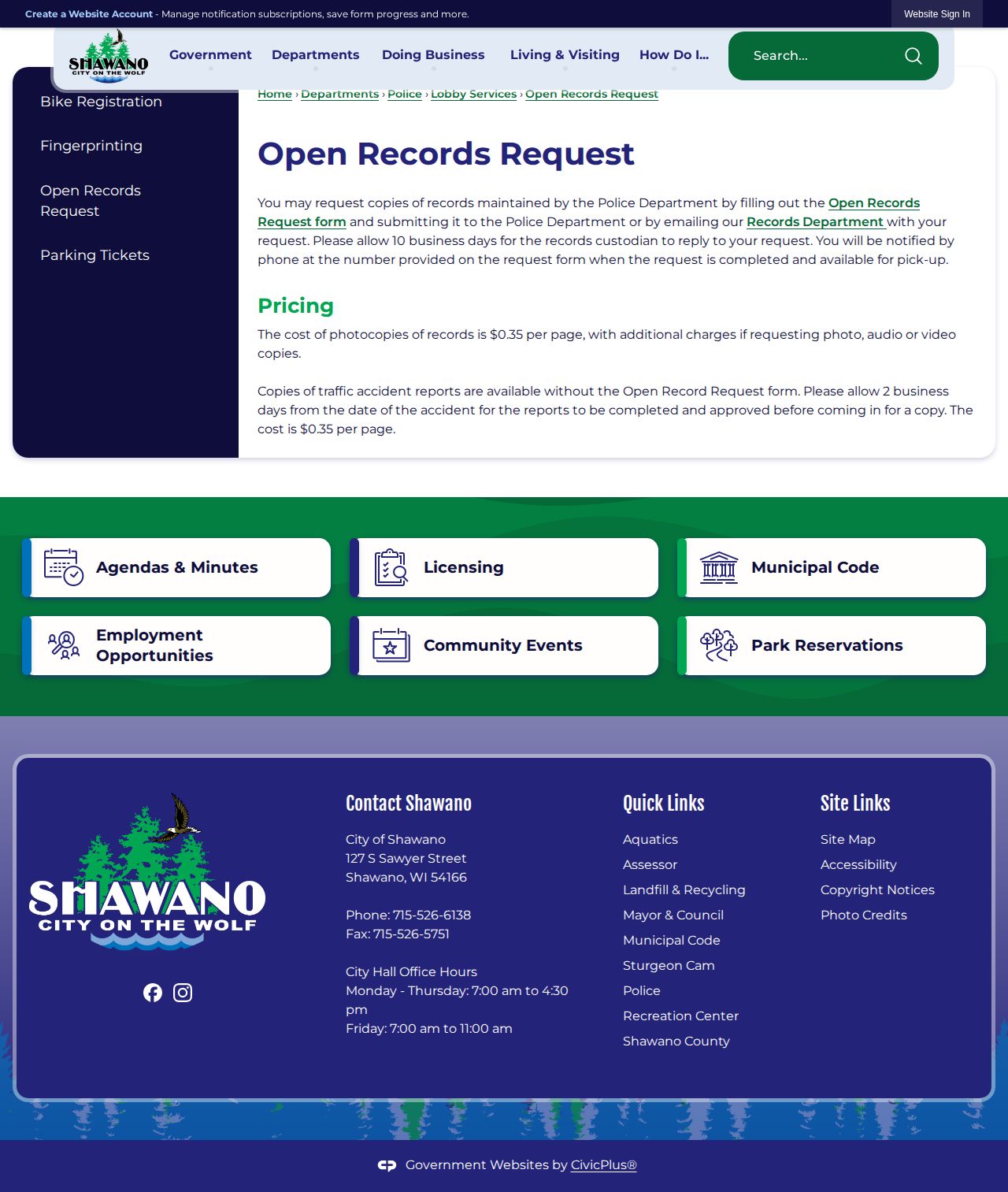 Shawano County City Police open-records request source