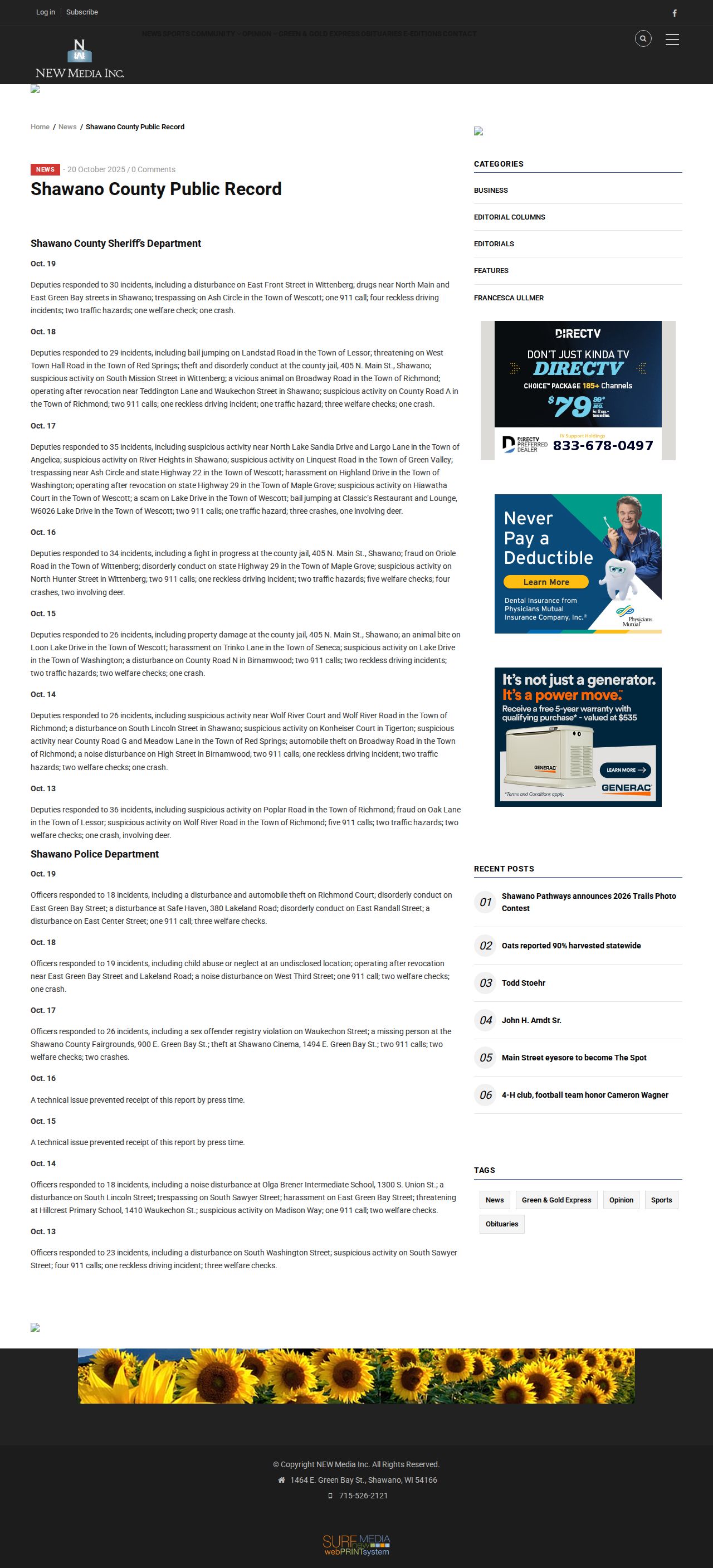 Shawano County public-record news reporting page