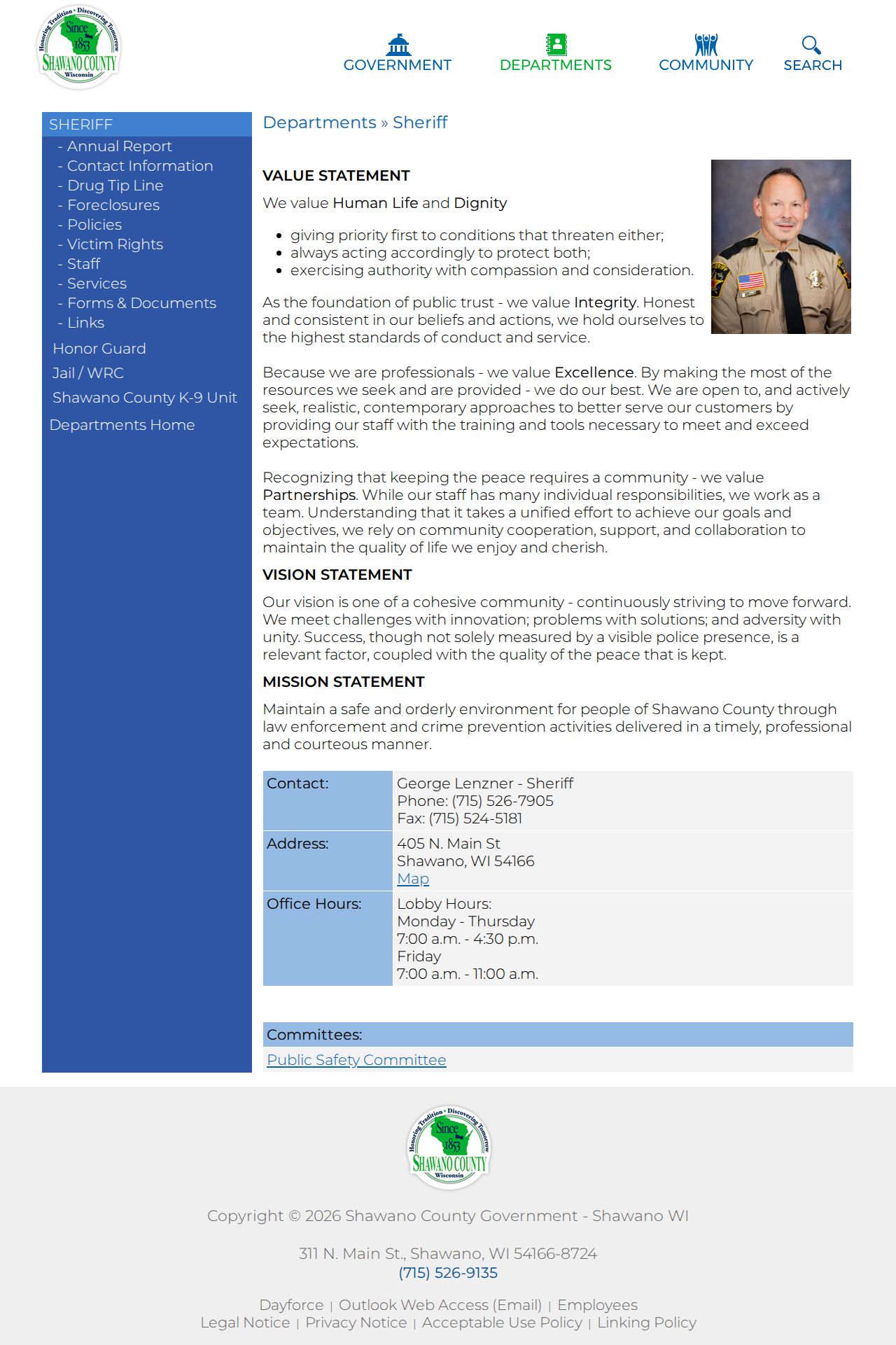 Shawano County Sheriff anonymous tip and warrant-reporting contact