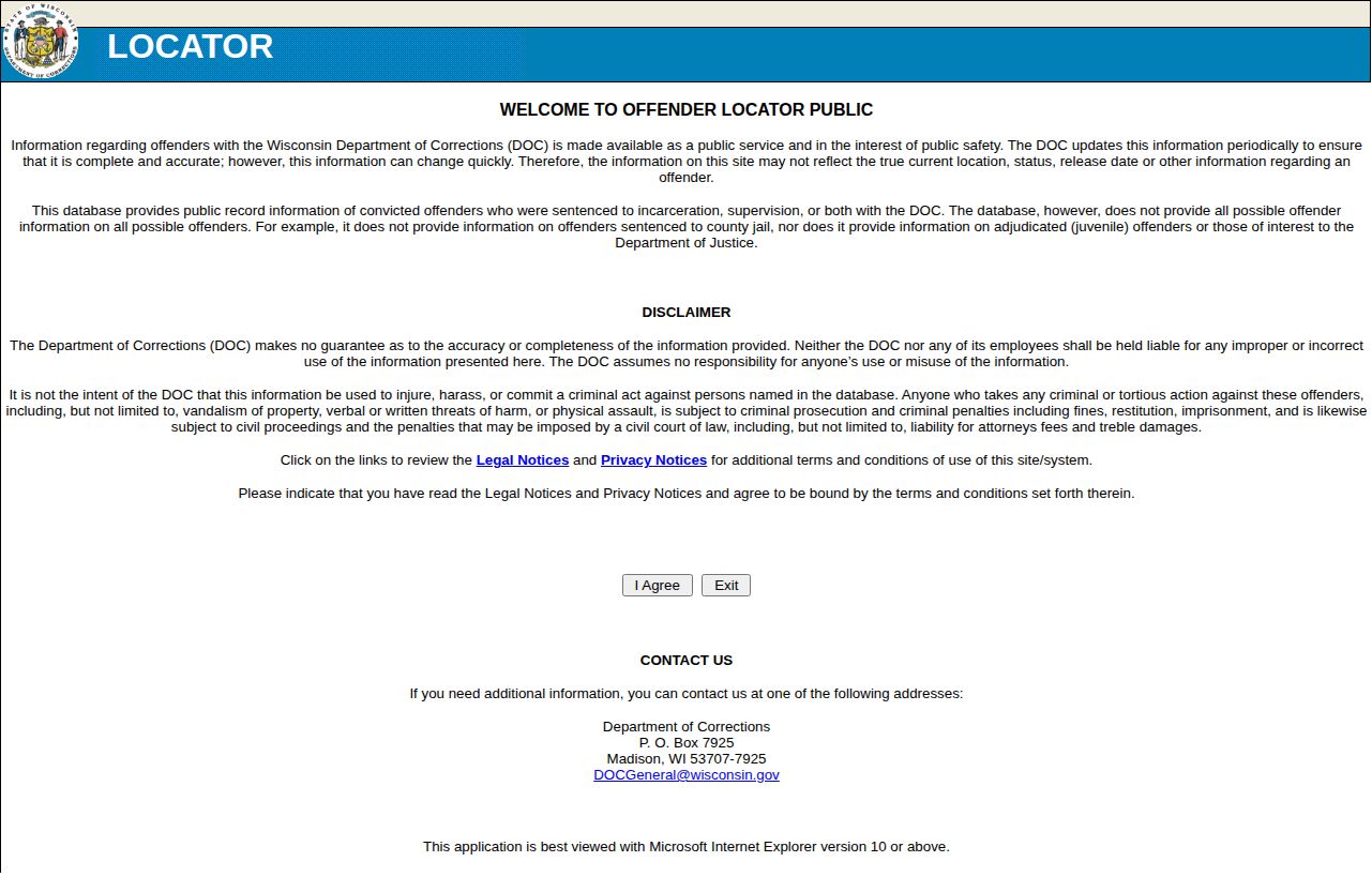 Wisconsin Department of Corrections offender record locator for Shawano County follow-up